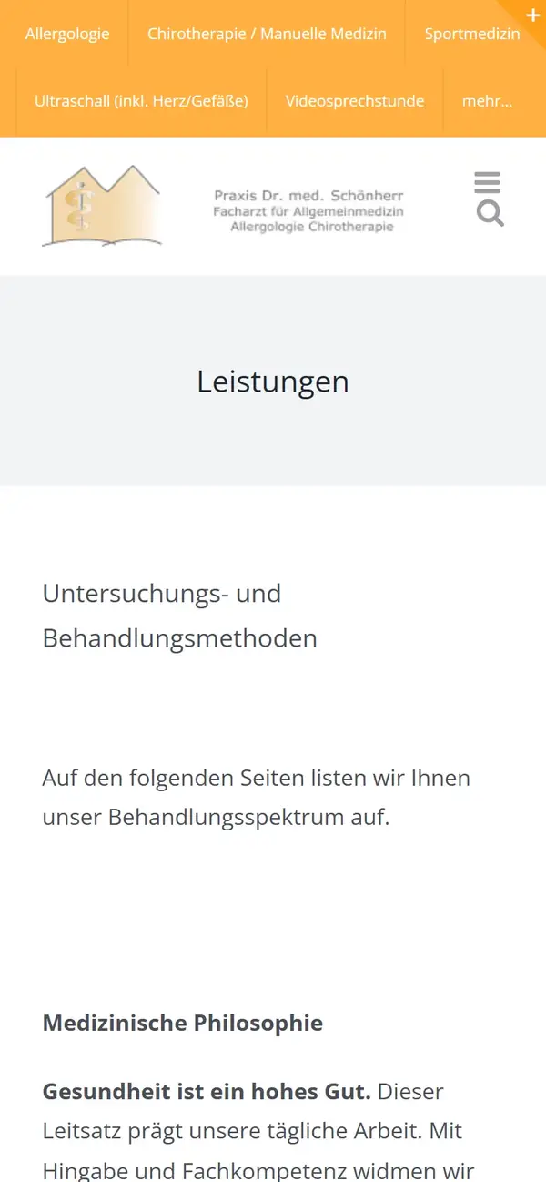 Leistungsübersicht auf dr-schoenherr.de (Handy-Ansicht)