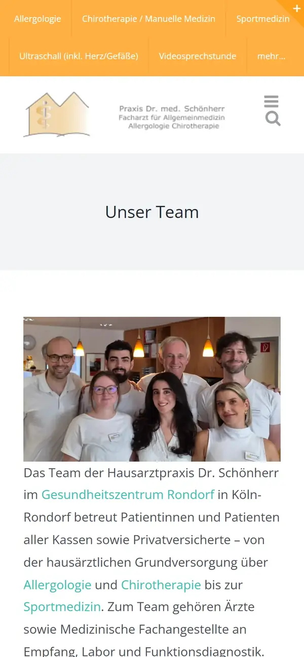 Handy-Ansicht der Teamseite der Praxis Dr. Schönherr